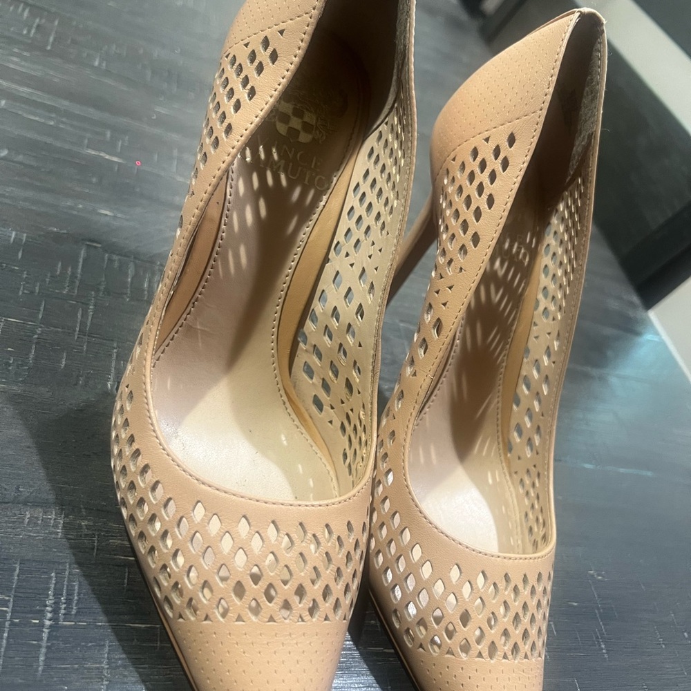 Vince Camuto Tan Mesh Cutout Heels